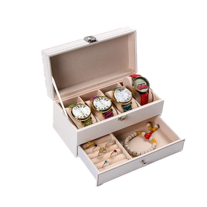 Best Jewelry Watches - 4-slots horlogedozen Dubbele koolstofvezel opbergdozen Horlogekasthouder