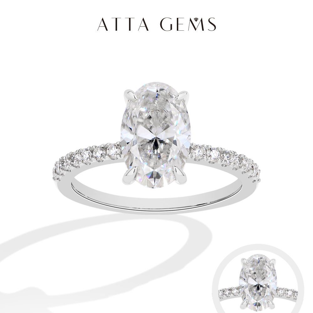 Moissanite Ring - ATTAGEMS Oval Cut 3.0CT Moissanite Ring