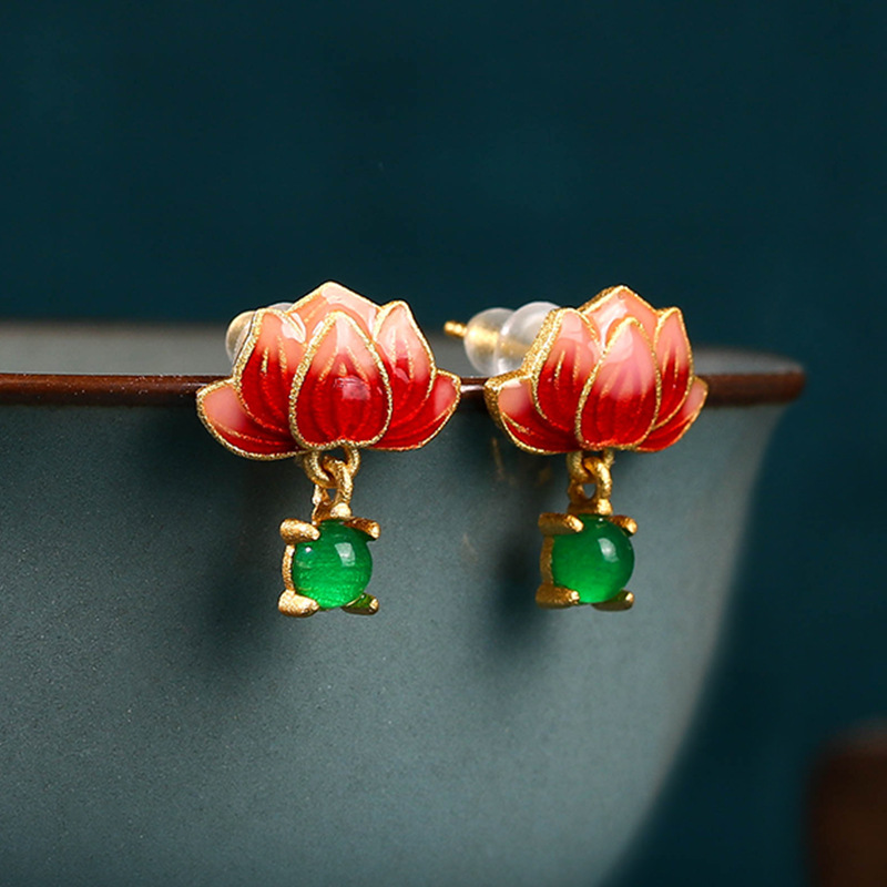 Luxury Gifts Jewelry & Watches Namfleg Mostar - Groene Echte Jade Lotus Oorbellen Steen