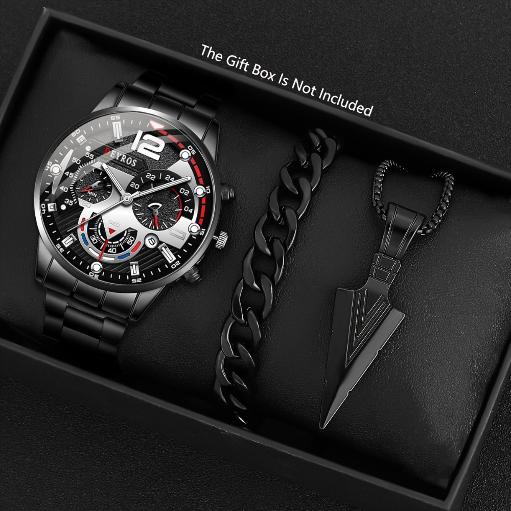 Best Jewelry Watches - 3 stks/set Mode Heren Horloge Zwart