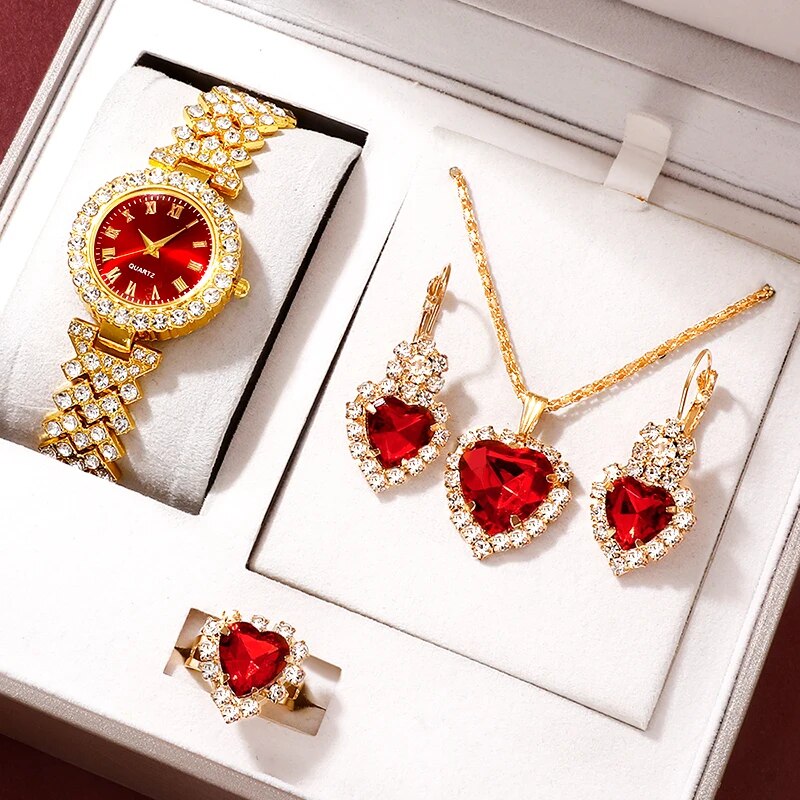 Jewelry Watches Luxury - Gouden luxe horloge dames ring ketting
