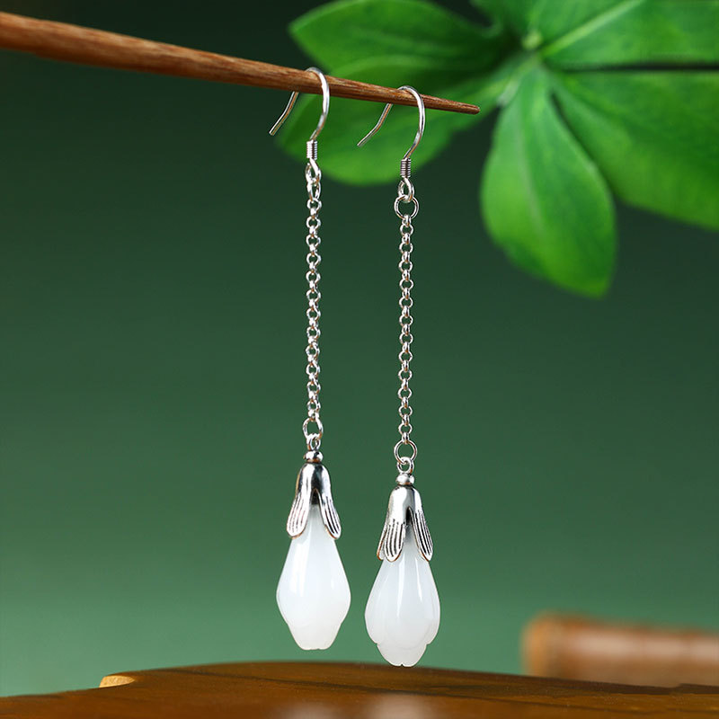 Luxury Gifts Jewelry & Watches Namfleg Mostar - Witte echte jade bloem oorbellen steen