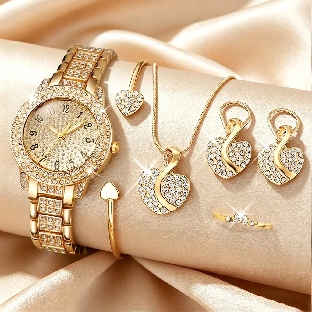Jewelry Clasp Watches - 6PCS Fashion Rhinestone Dameshorloge Hart Sieraden