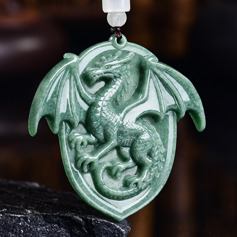 Luxury Gifts Jewelry & Watches Namfleg Mostar - Natuurlijke Birmese Jadeïet Draak Hanger Ketting
