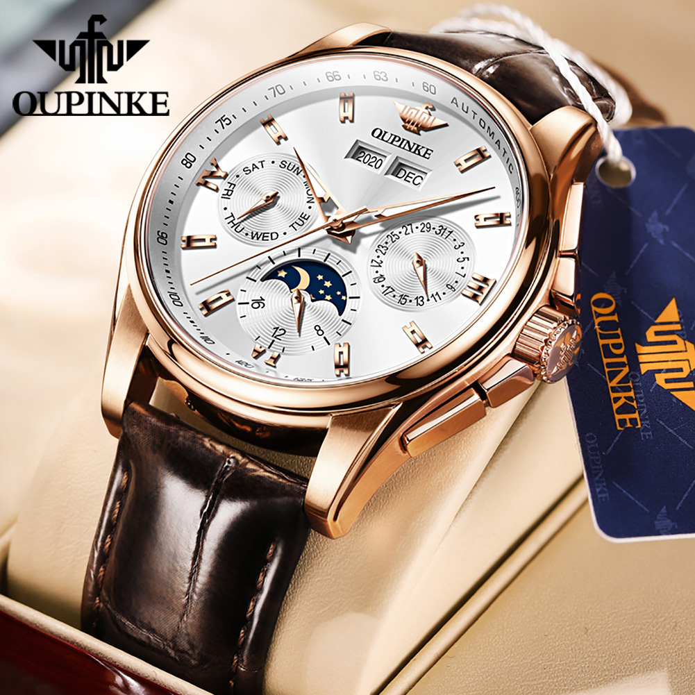Mens Mechanical Watch - OUPINKE herenhorloges casual trend lederen band